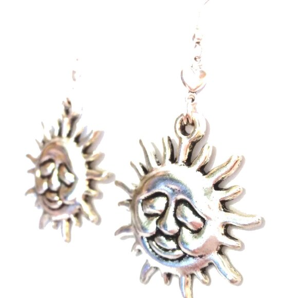 Smiling Sun Pendant Silver Earrings - Picture 2 of 4